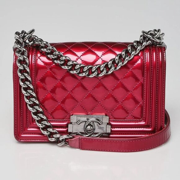Chanel Pink Quilted Patent Leather Small Boy Bag - Picture 1 of 11